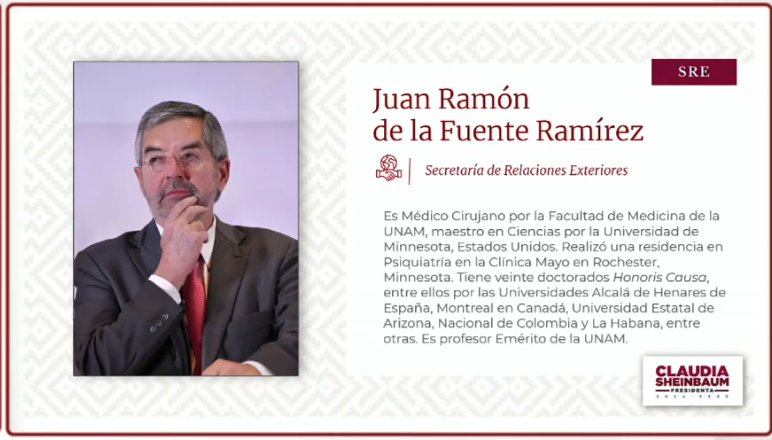 Juan Ramón de la Fuente ocupará la Secretaría de Relaciones Exteriores.